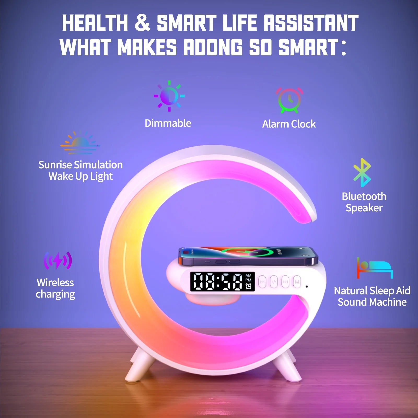 Sunrise Alarm Clock with Wireless Charging & Bluetooth Speaker