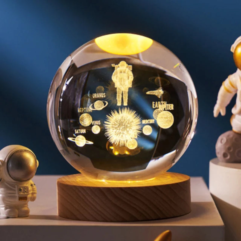 Crystal Ball Night Lights Glowing Planet Galaxy Astronaut 3D Moon Table Lamp USB Atmosphere Lamp Tabletop Decorations Kid Gifts