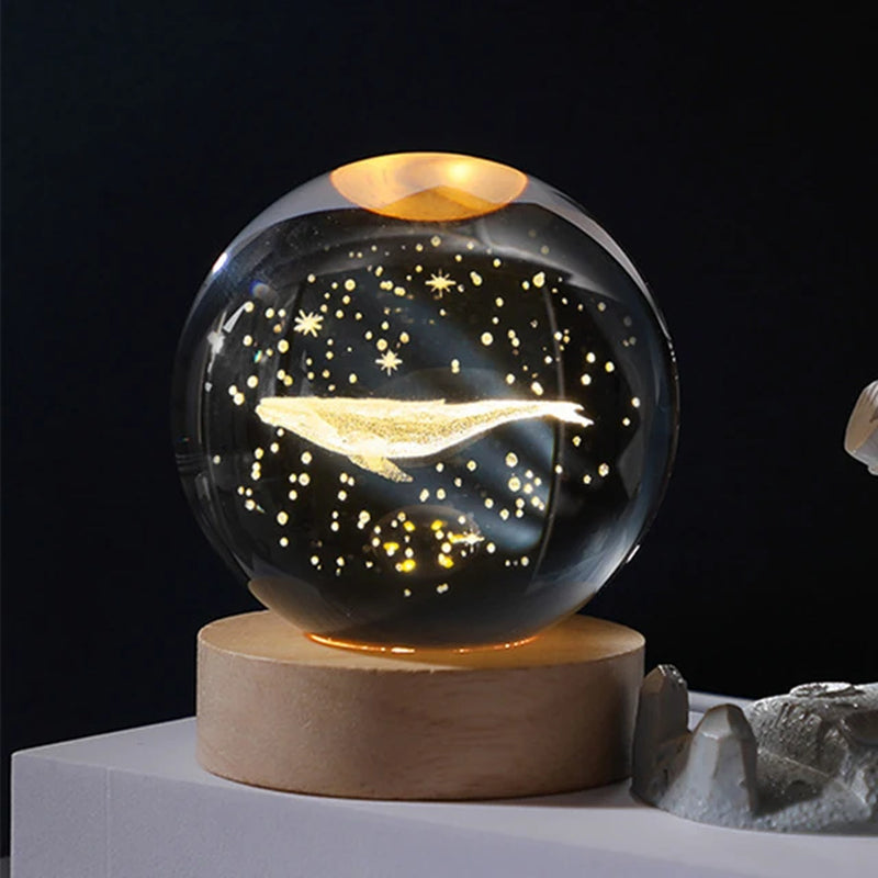 Crystal Ball Night Lights Glowing Planet Galaxy Astronaut 3D Moon Table Lamp USB Atmosphere Lamp Tabletop Decorations Kid Gifts