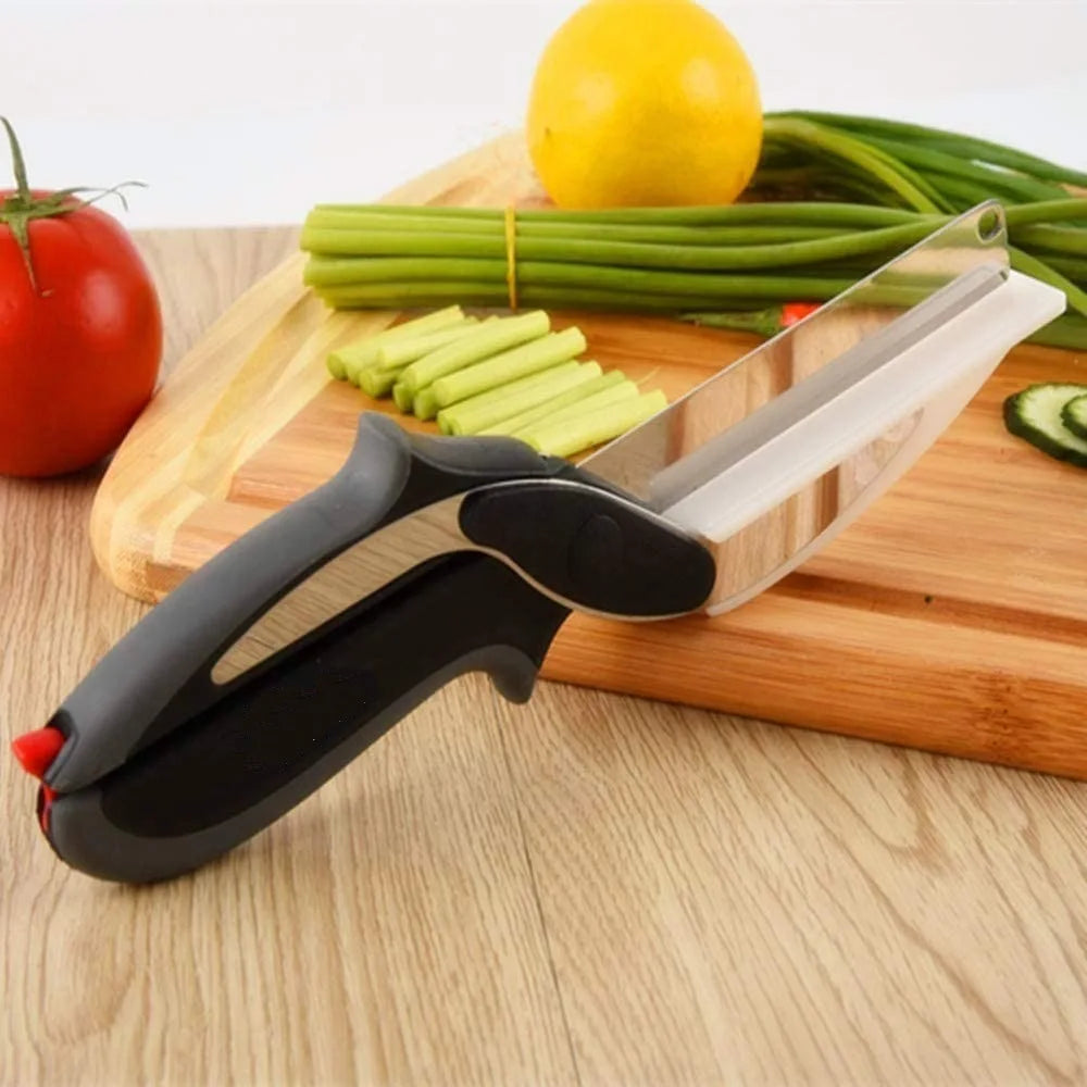 Separable Stainless Steel Barbecue Steak Cutting Shear Household Vegetable Scissors 2 in 1 Multi Kitchen Tool Fruit Knife