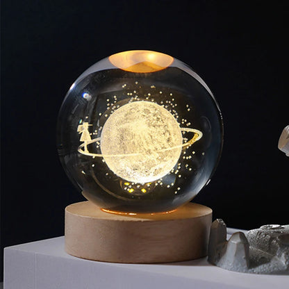 Crystal Ball Night Lights Glowing Planet Galaxy Astronaut 3D Moon Table Lamp USB Atmosphere Lamp Tabletop Decorations Kid Gifts