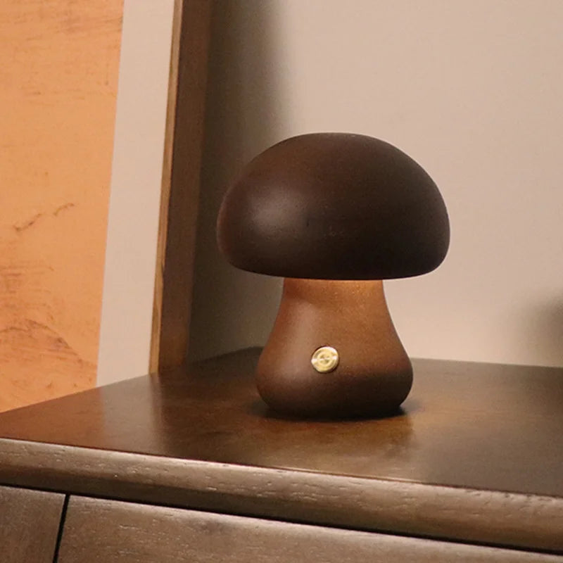 INS LED Night Light with Touch Switch Wooden Cute Mushroom Bedside Table Lamp for Bedroom Childrens Room Sleeping Night Lamps