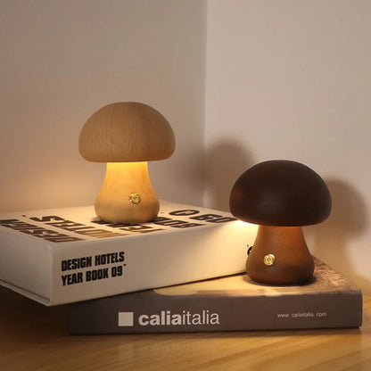 INS LED Night Light with Touch Switch Wooden Cute Mushroom Bedside Table Lamp for Bedroom Childrens Room Sleeping Night Lamps