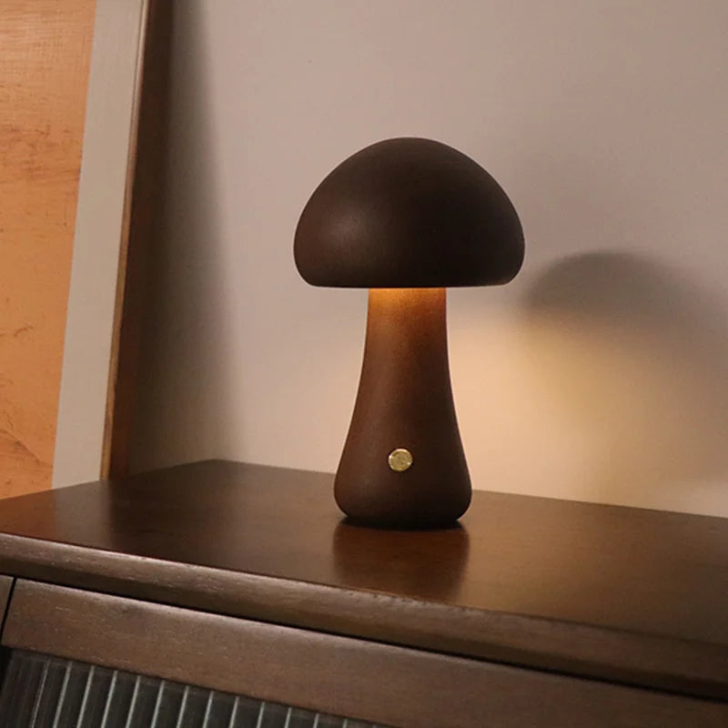 INS LED Night Light with Touch Switch Wooden Cute Mushroom Bedside Table Lamp for Bedroom Childrens Room Sleeping Night Lamps