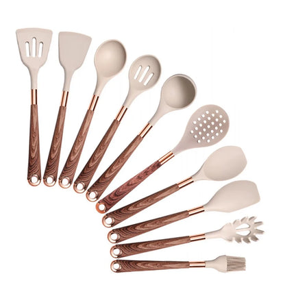 Silicone Cooking Utensils Set Heat Resistant Kitchen Spatula Spoon Non-Stick Tools Gift with Rose Gold-Plated Handle and Holder