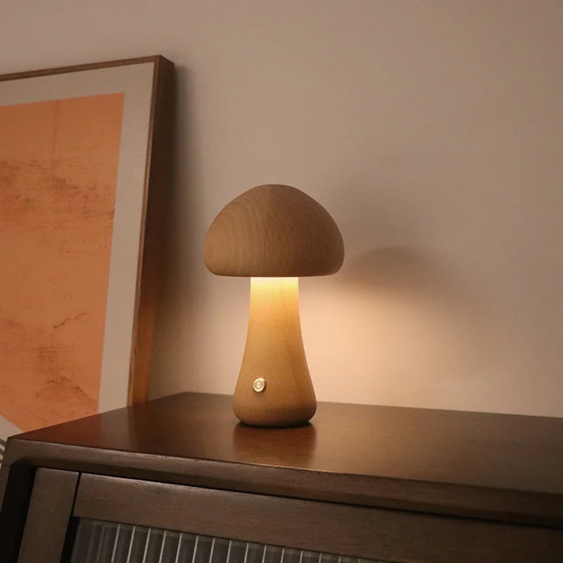 INS LED Night Light with Touch Switch Wooden Cute Mushroom Bedside Table Lamp for Bedroom Childrens Room Sleeping Night Lamps